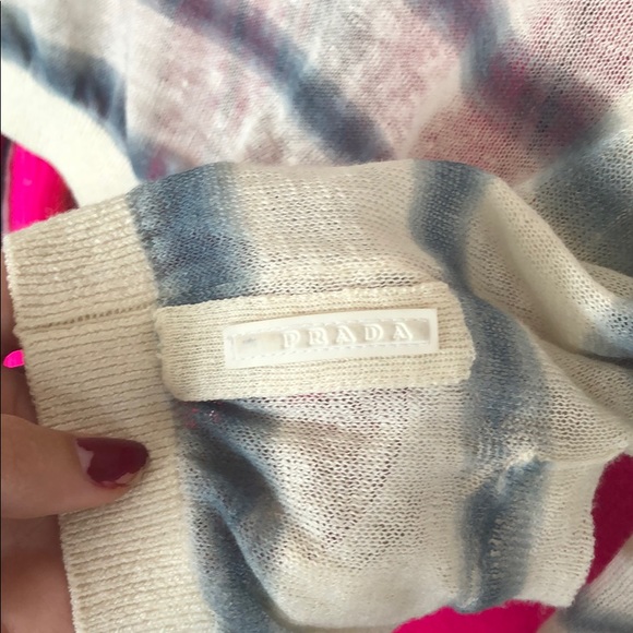 Prada white cropped sweater with blue stripes